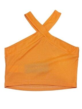 SHEIN EZwear Rib Knit Halter Crop Top Coral Orange Size Small NWT New